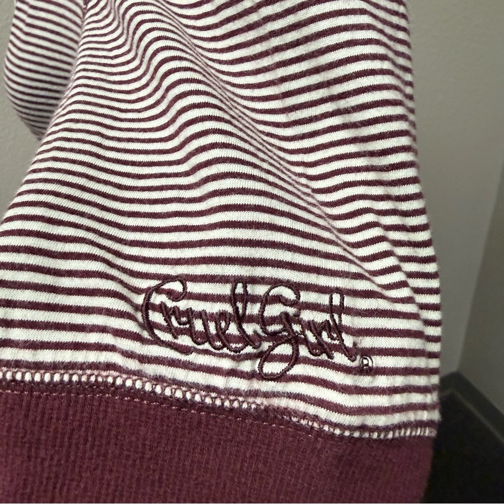 Cruel Girl Striped Henley Studded Western Top Medium Burgundy Cream - Picture 6 of 12